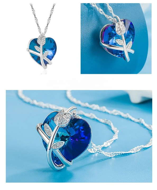 Blue Heart Pendant Necklace l Tillsammans för en diabetesfri framtid