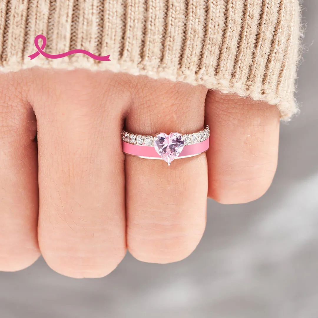 Elegant Pink Heart Stoned Ring | Stöd bröstcancer