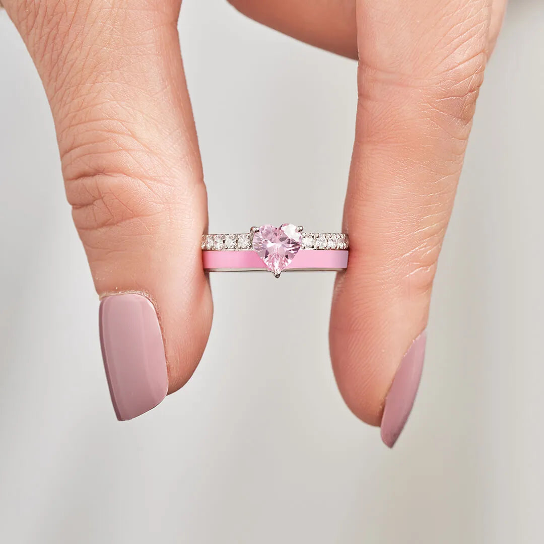 Elegant Pink Heart Stoned Ring | Stöd bröstcancer