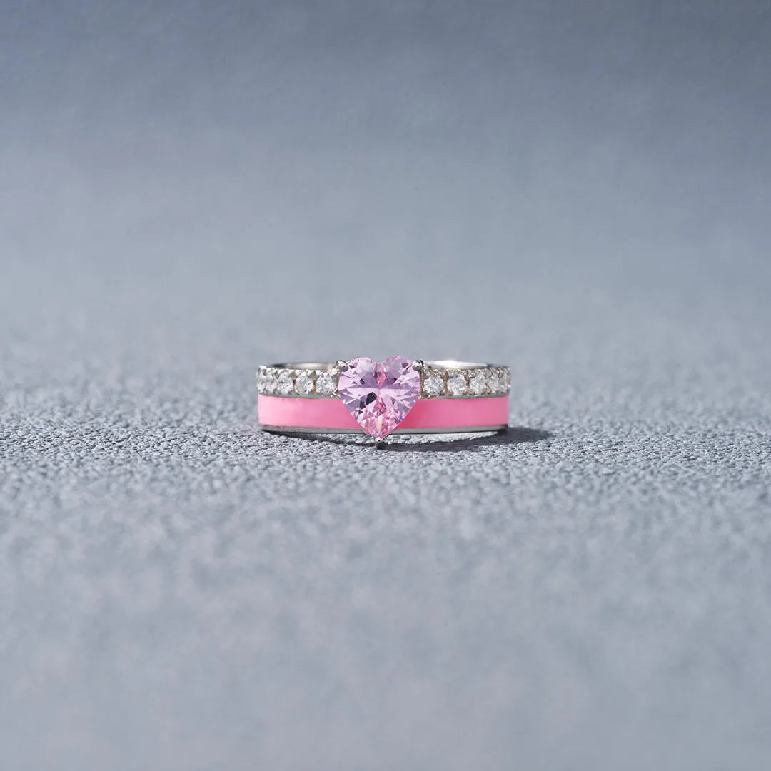 Elegant Pink Heart Stoned Ring | Stöd bröstcancer