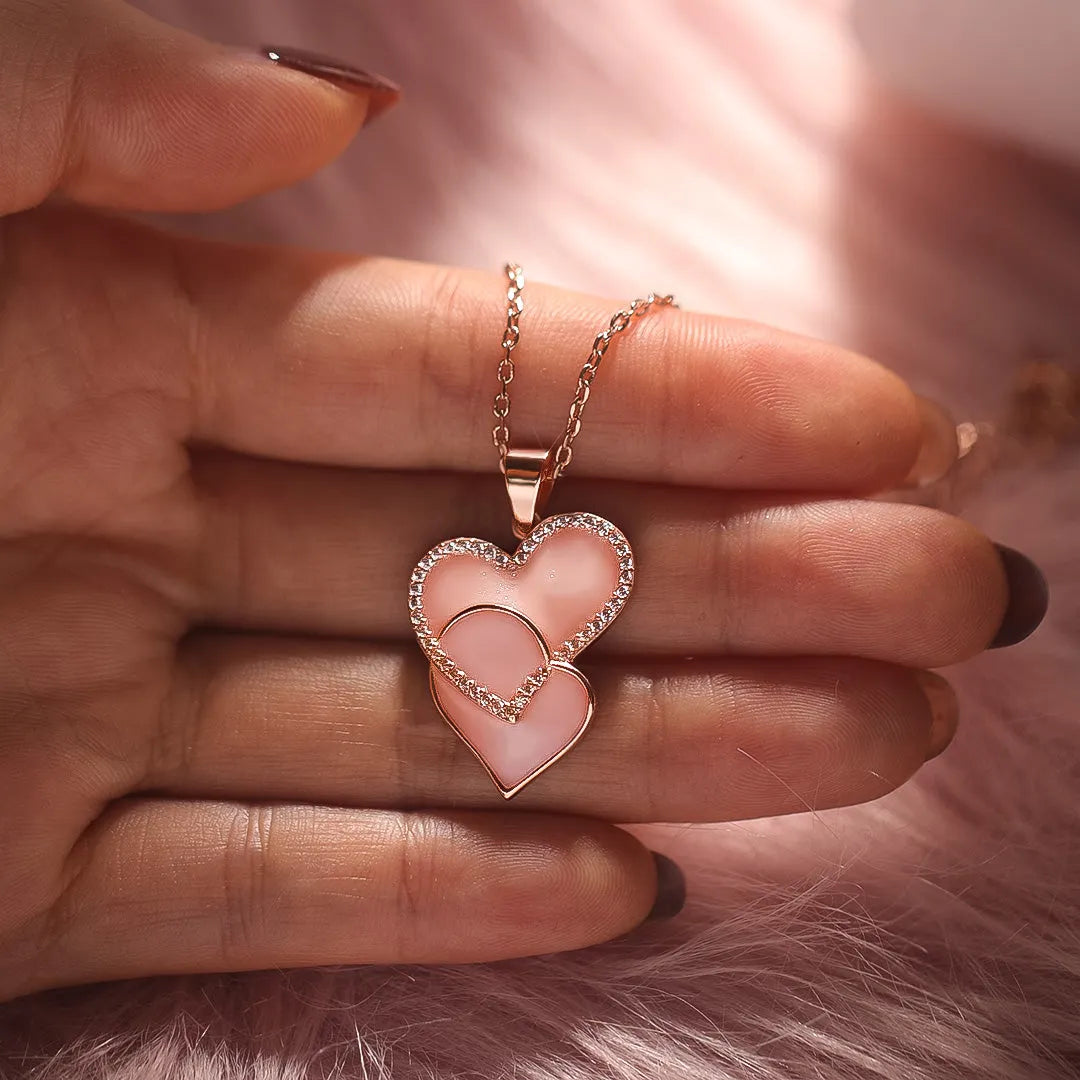 Interlocking Pink Heart Necklace | Stöd bröstcancer