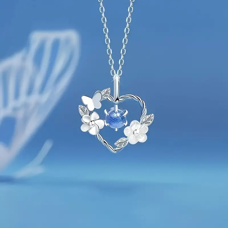 Blue Gem Heart Necklace l Tillsammans för en diabetesfri framtid